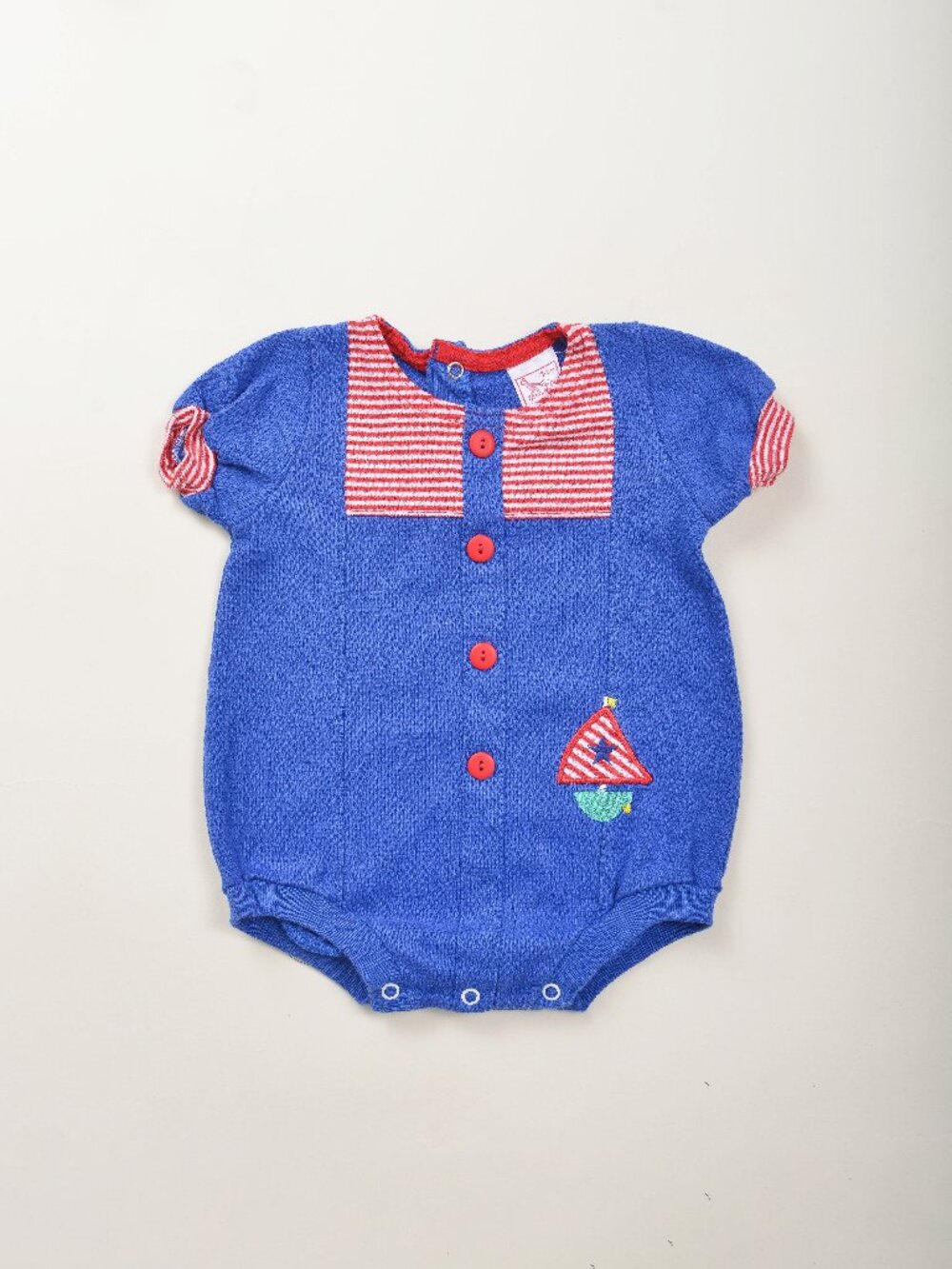 Vintage Buster Brown Baby Romper 3-6 M Blue Nautical Sailboat Sailor One Piece